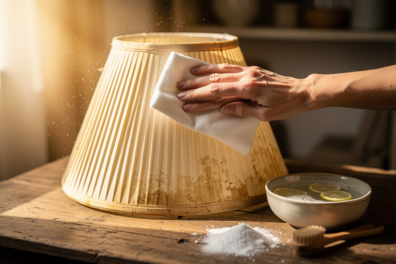 Comment nettoyer un abat-jour en tissu plissé jauni ?