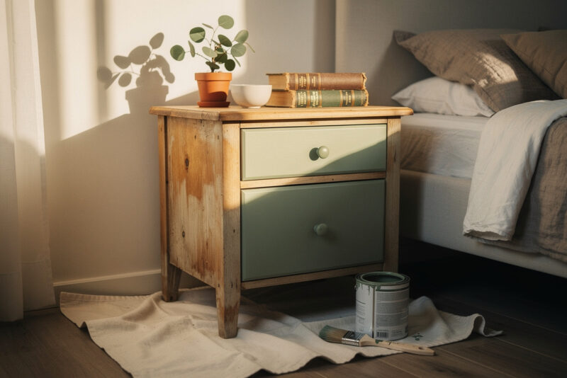 Comment relooker une vieille table de chevet en pin verni ?