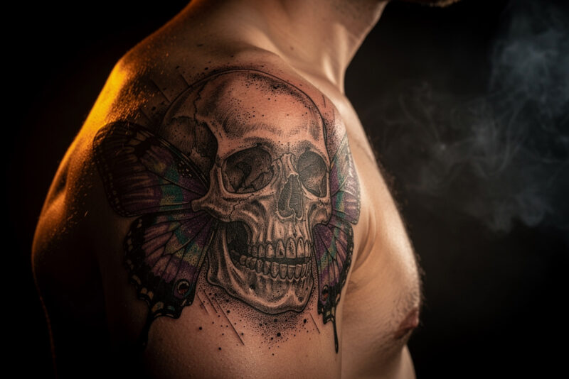 Tatouage papillon tête de mort : signification, styles, entretien